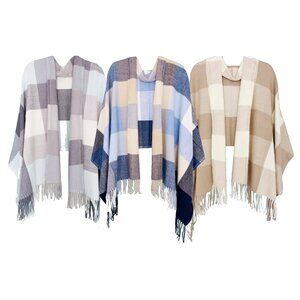 3 White Label Acrylic Shawl Lot, blanket wraps softer than cashmere fringe plaid